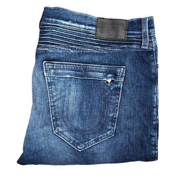 RARE True Religion Jeans Shorts Size 38 GENO MOTO Blue - Picture 1 of 9